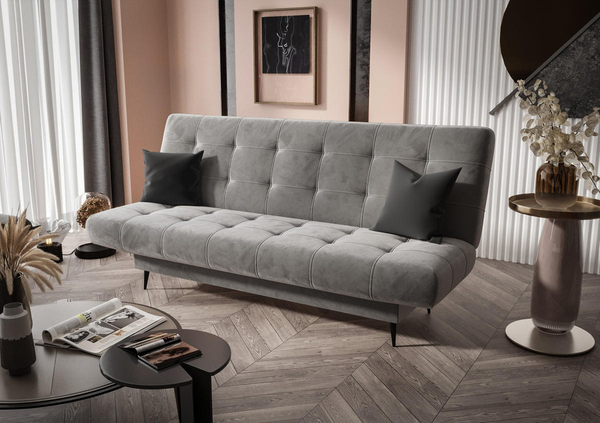 SCHLAFSOFA KONGO 05, Sofa mit Schlaffunktion, Farbe: Grau, Velourstoff - Grau, Textil (200/97/97cm) - O-Sofa