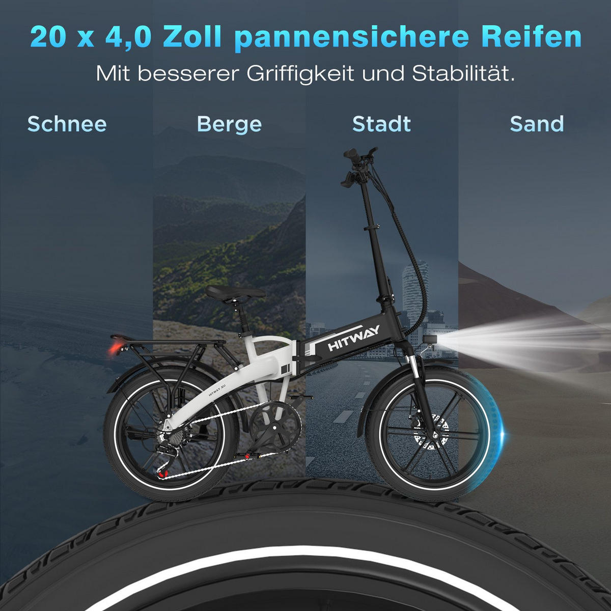 E-BIKE Klapprad BK10S1 20"×4.0", 624 Wh, 7-Gang, Aluminiumrahmen - Weiß, Metall (38cm) - HITWAY