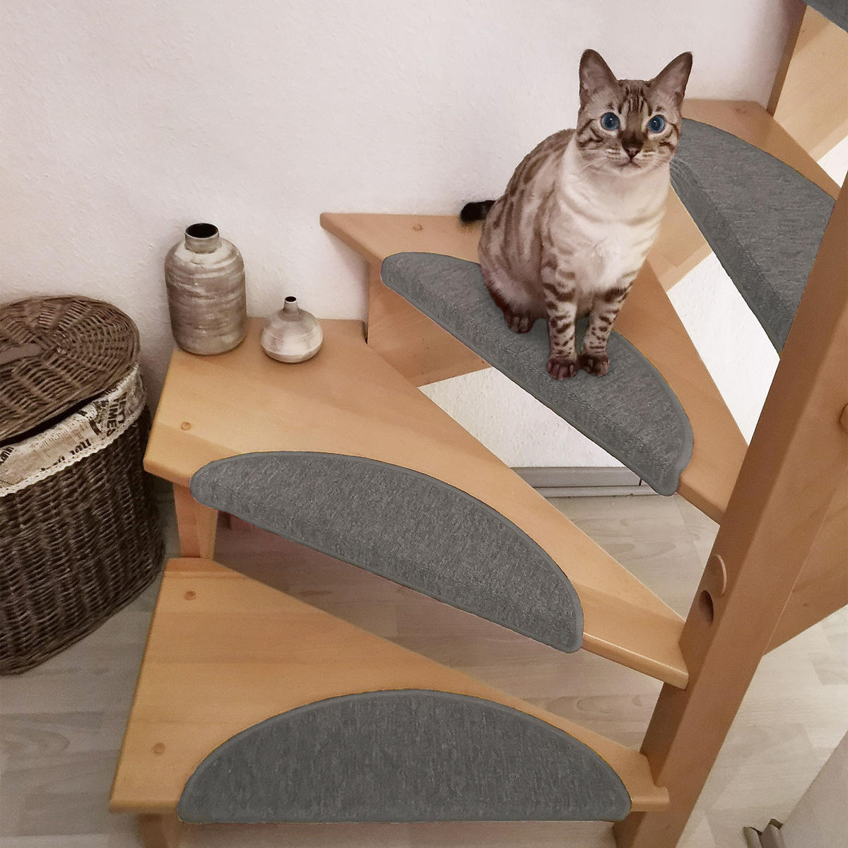 STUFENMATTE ProStair 56/20 cm Hellgrau 15tlg - Hellgrau, Textil (56/20/1cm) - Beautissu 