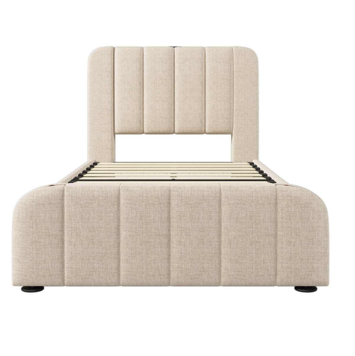 POLSTERBETT mit 4 Schubladen und USB/Typ-C 90x200 cm Beige Leinen - Beige, Metall (90/200cm) - Meubliv