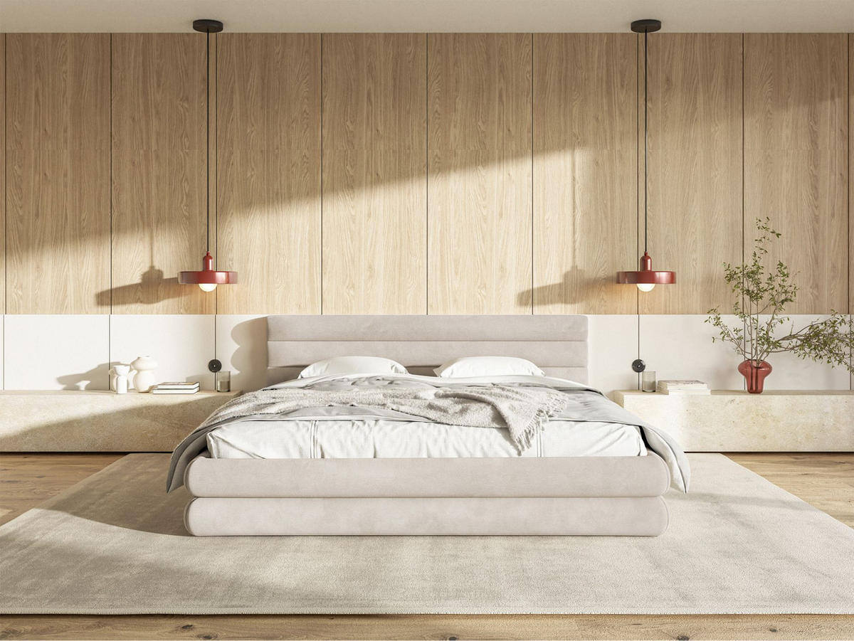 POLSTERBETT Alegre Hellbeige Samt 180x200 cm - Ecru/Schwarz, Kunststoff/Textil (180/200cm) - Selsey