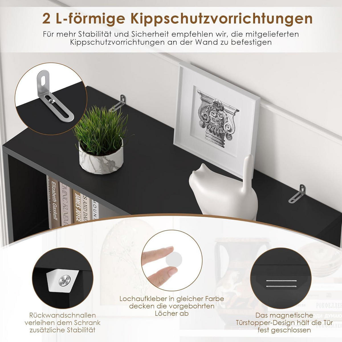 BÜCHERREGAL mit Türen schwarz 60 x 23,5 x 209 cm - Schwarz, Holzwerkstoff (60/209/23.5cm)