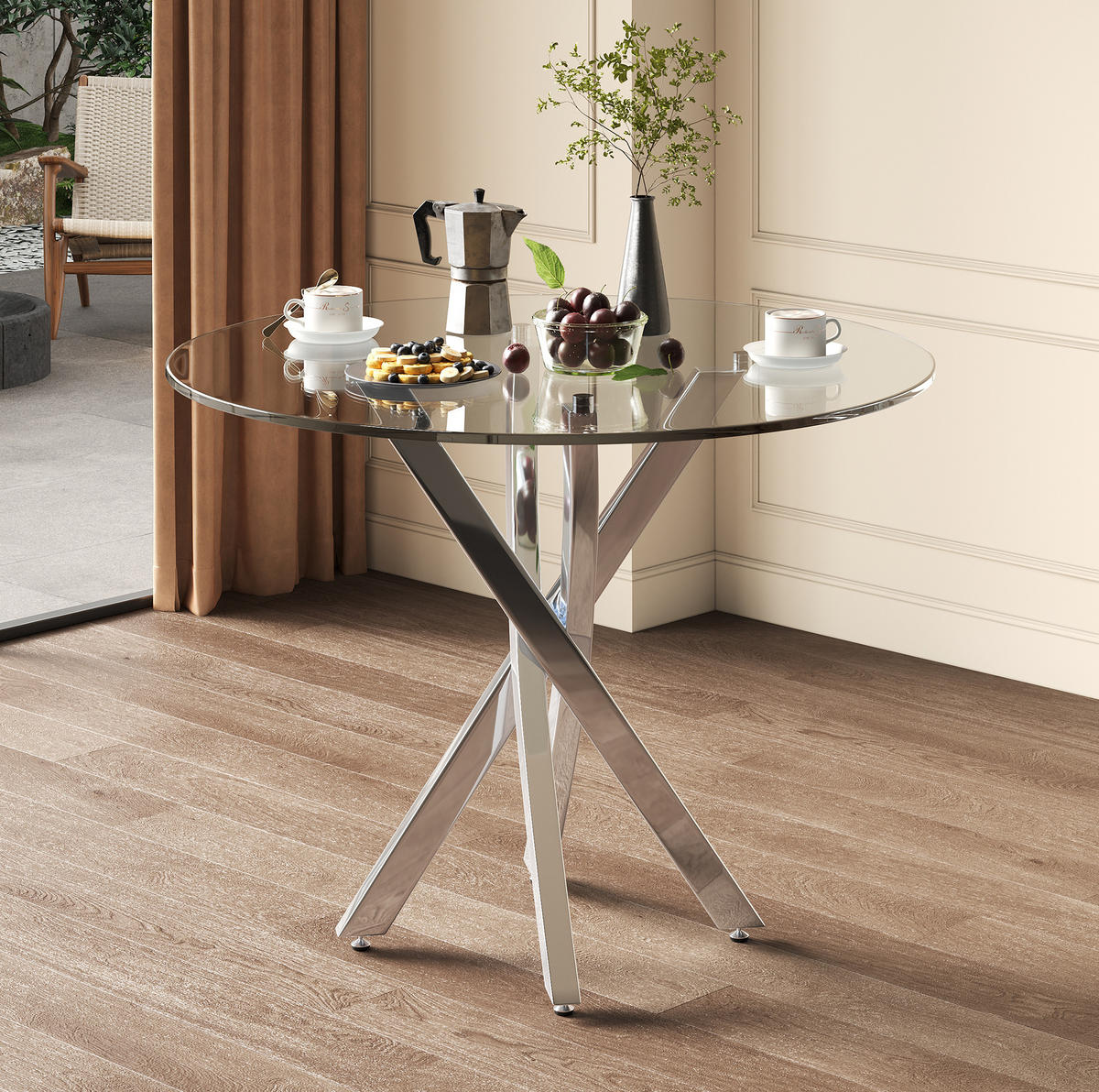 ESSTISCH 80/75/80 cm Silber aus Glas mit Metallgestell - Silberfarben, Glas (80/80/75cm) - OKMYHOME
