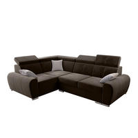 ECKSOFA APOLLO KN08, Eckcouch in L-Form mit Schlaffunktion, Farbe: Braun, Velourstoff, Ottomane Links - Braun, Textil (255/190cm) - O-Sofa
