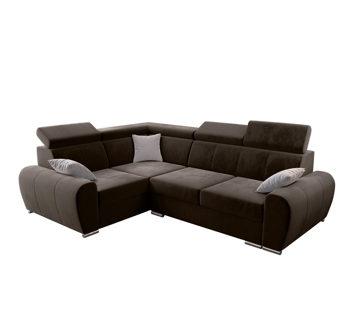 ECKSOFA APOLLO KN08, Eckcouch in L-Form mit Schlaffunktion, Farbe: Braun, Velourstoff, Ottomane Links - Braun, Textil (255/190cm) - O-Sofa