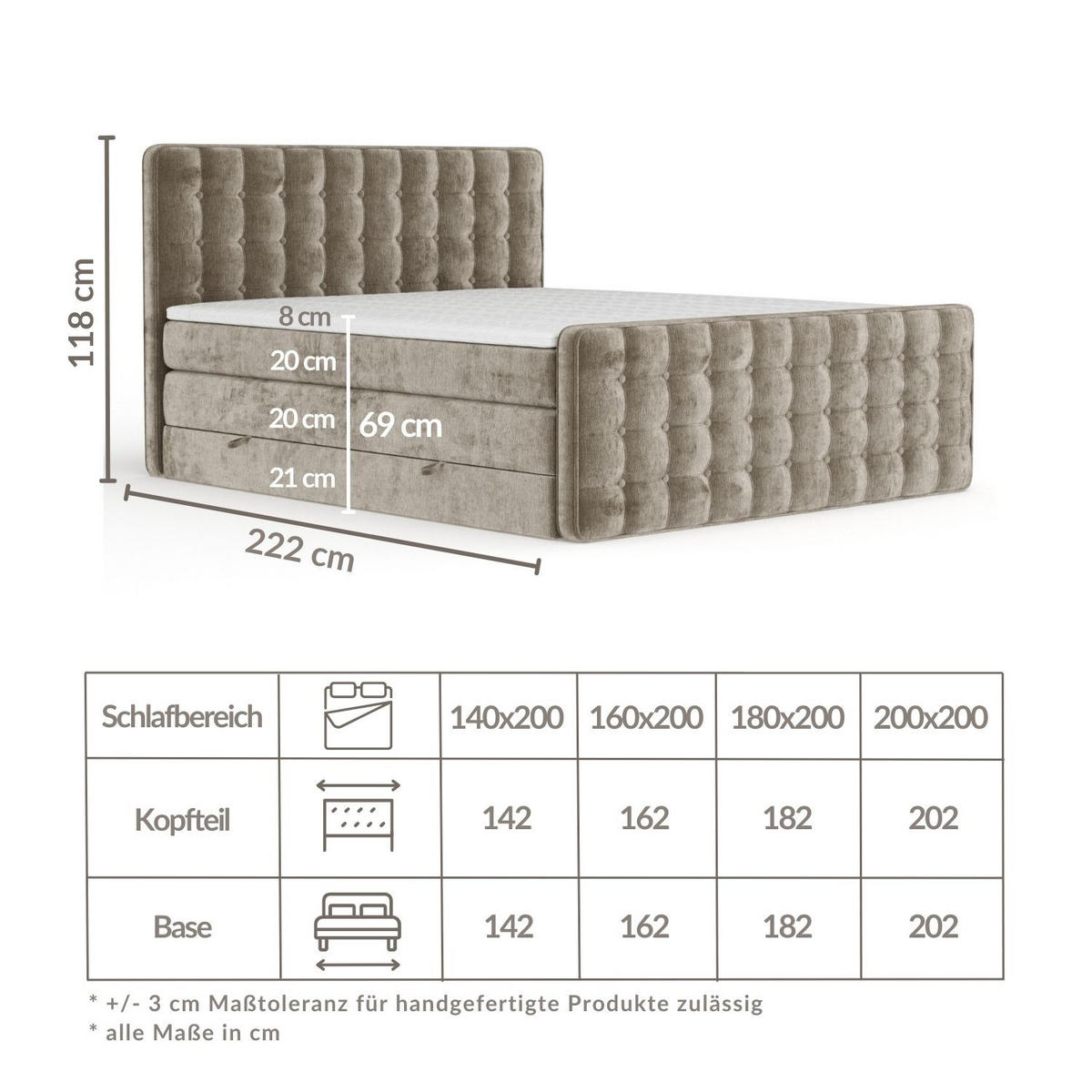 BOXSPRINGBETT Velouria Anthrazit 160/200 cm - Anthrazit/Schwarz, Holz/Holzwerkstoff (160/200cm) - Maison de Reve