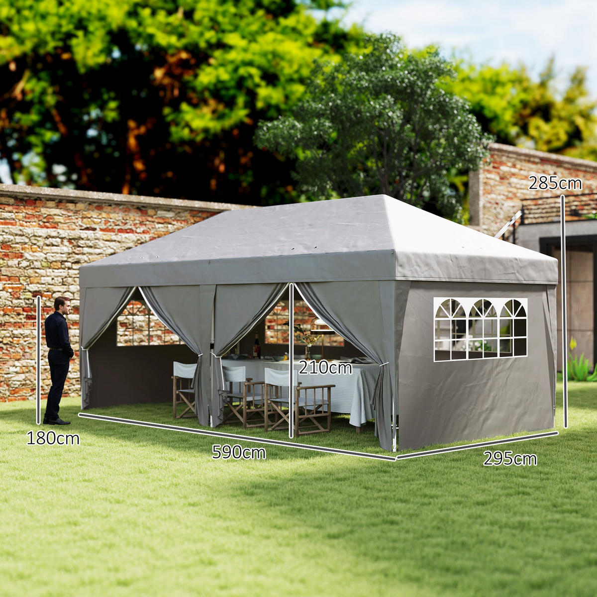 FALTPAVILLON Metall Grau - Grau, Textil/Metall (295/285/590cm) - Outsunny