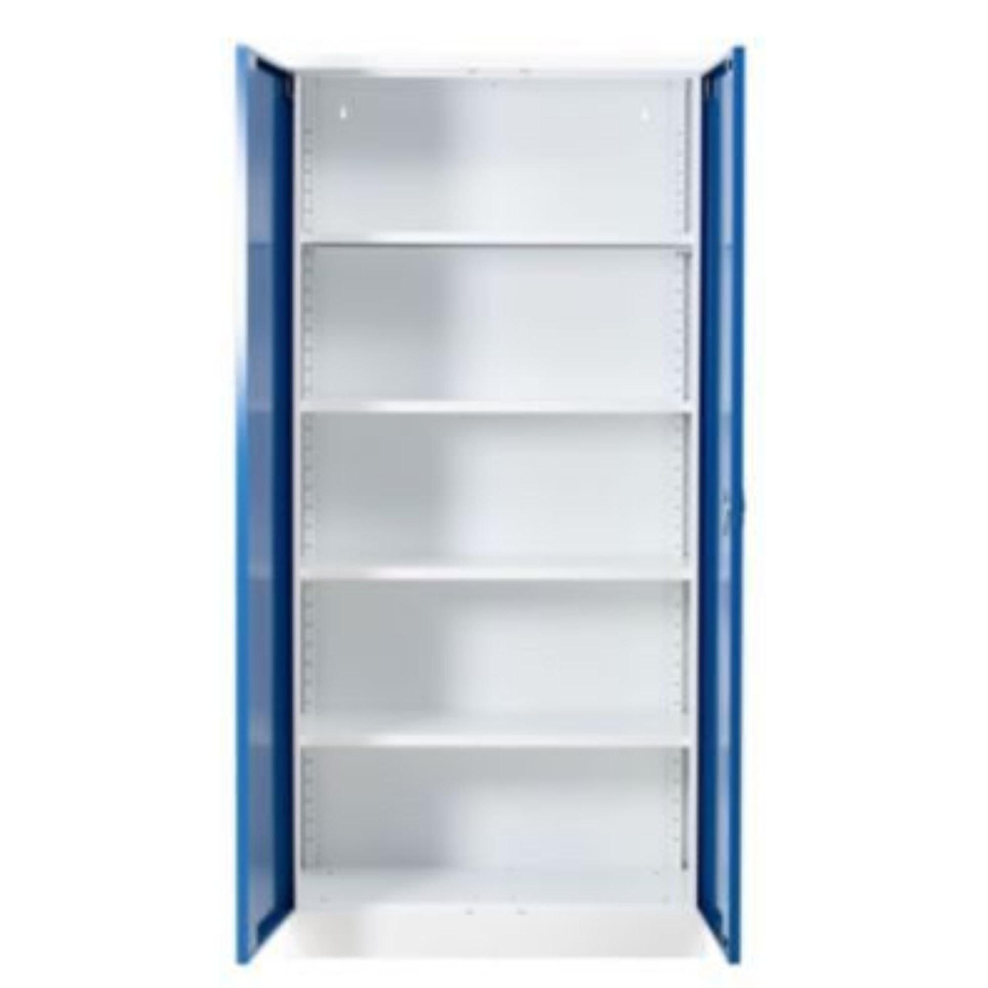 STAHLSCHRANK Bee mit 9 lackierten Fachböden 195x92x42 cm Korpusfarbe Verkehrsweiß Frontfarbe Enzianblau - Blau, Metall (92/195/42cm)