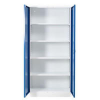 STAHLSCHRANK Bee mit 8 lackierten Fachböden 195x92x42 cm Korpusfarbe Verkehrsweiß Frontfarbe Enzianblau - Blau, Metall (92/195/42cm)