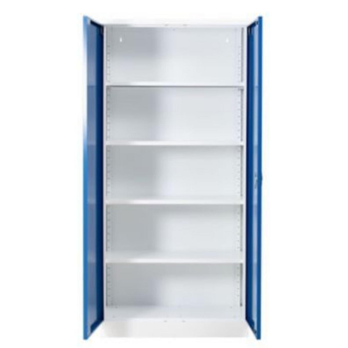 STAHLSCHRANK Bee mit 8 lackierten Fachböden 195x92x42 cm Korpusfarbe Verkehrsweiß Frontfarbe Enzianblau - Blau, Metall (92/195/42cm)