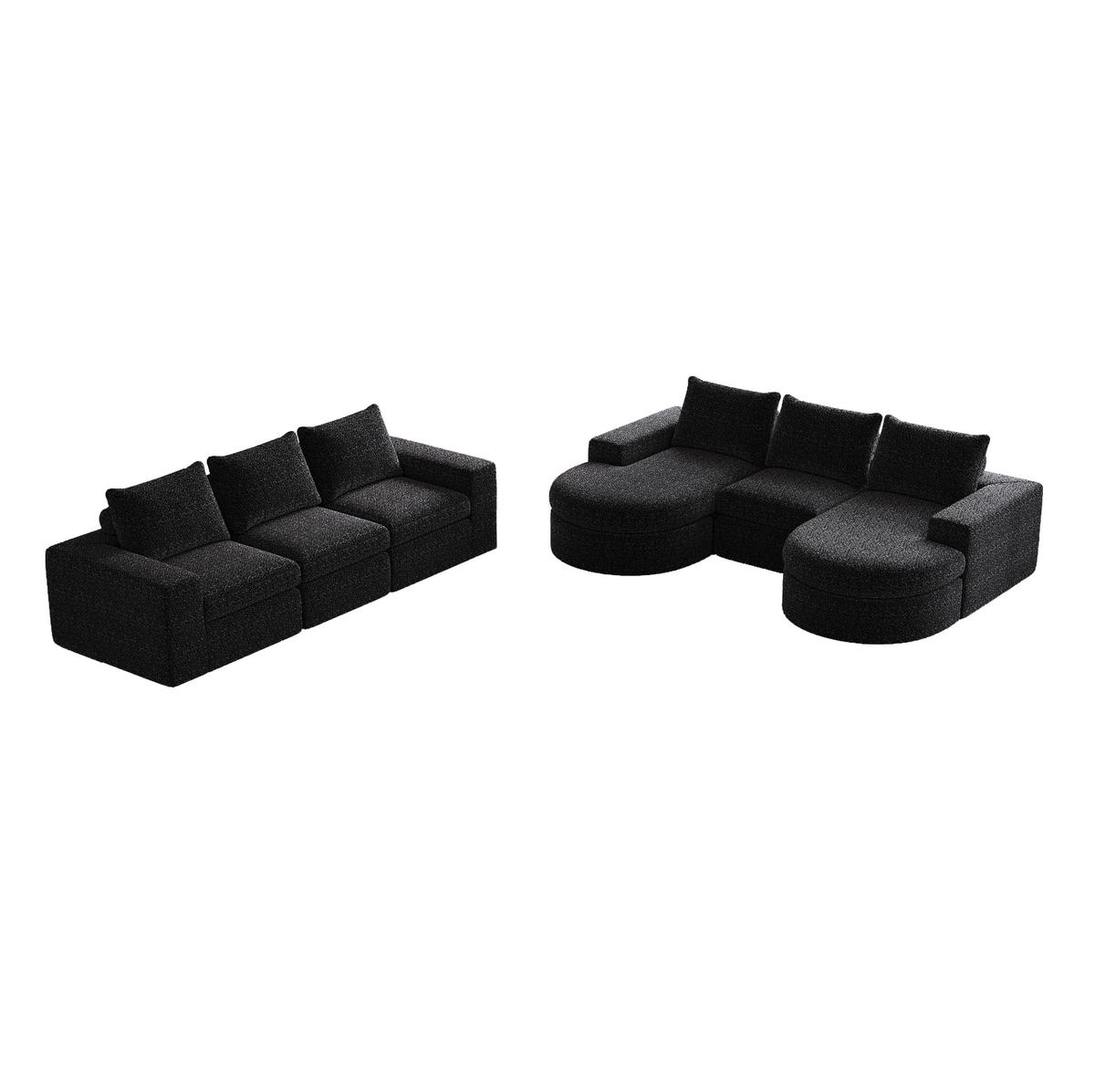 ECKSOFA 322,5/271,7/81,2 cm modular schwarz aus Chenille mit wechselbarer Chaiselongue - Schwarz, Textil (322.5/271.7cm) - OKWISH