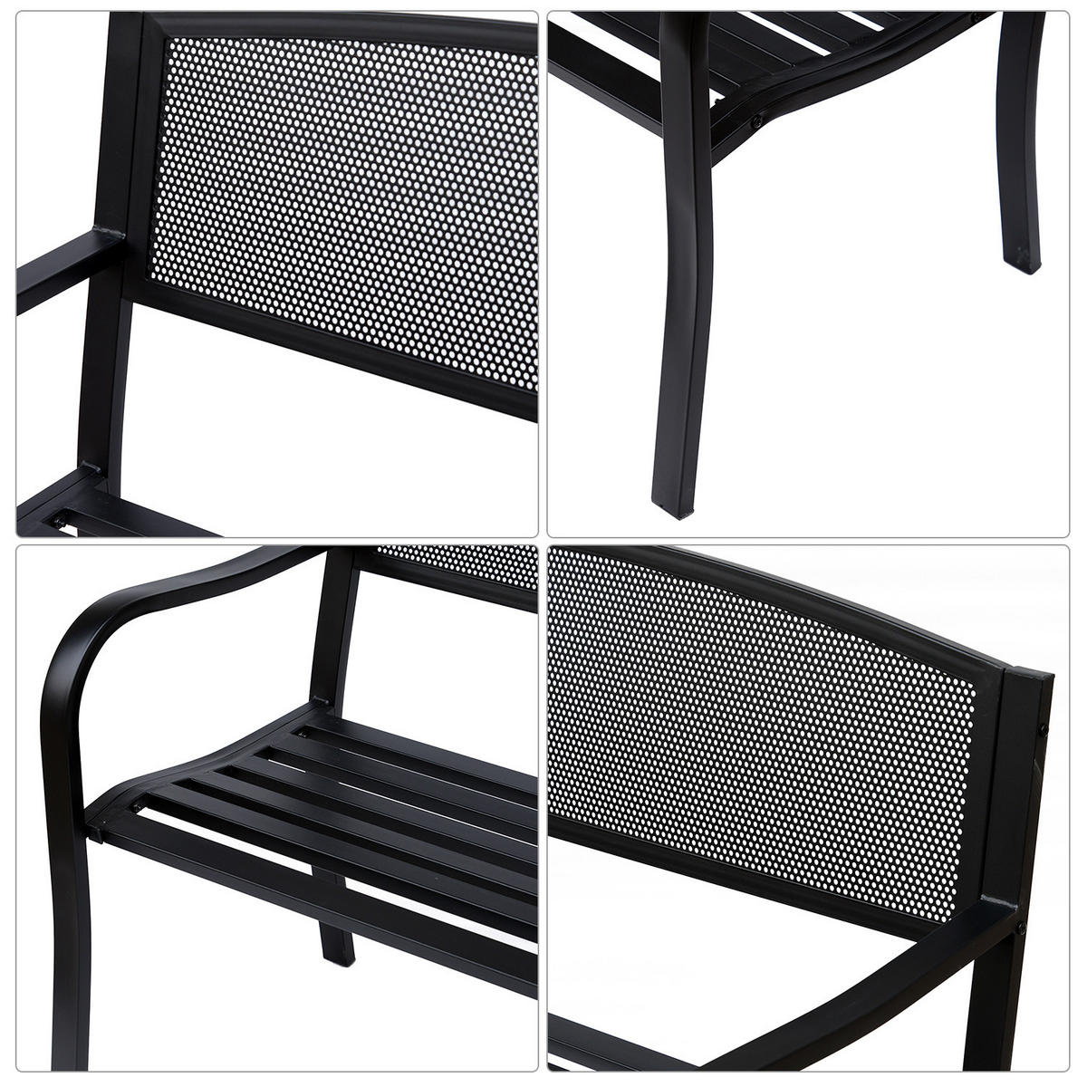 GARTENBANK DE-17746 3-Sitzer mit ergonomischer Rückenlehne Schwarz - Schwarz, Metall (127/87/60cm) - ComfortXL
