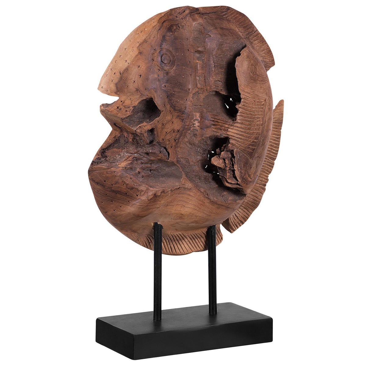 DEKOFIGUR Heller Holzfarbton Plaice Fish - Hellbraun/Schwarz, Holz (31/41/10cm) - Beliani