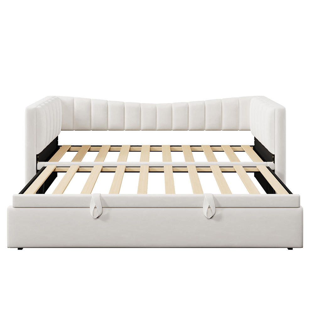 EINZELBETT 90 x 200cm mit Ziehbett(Ohne Matratze),Weiß - Weiß, Holz/Textil (90/200cm) - KOMHTOM