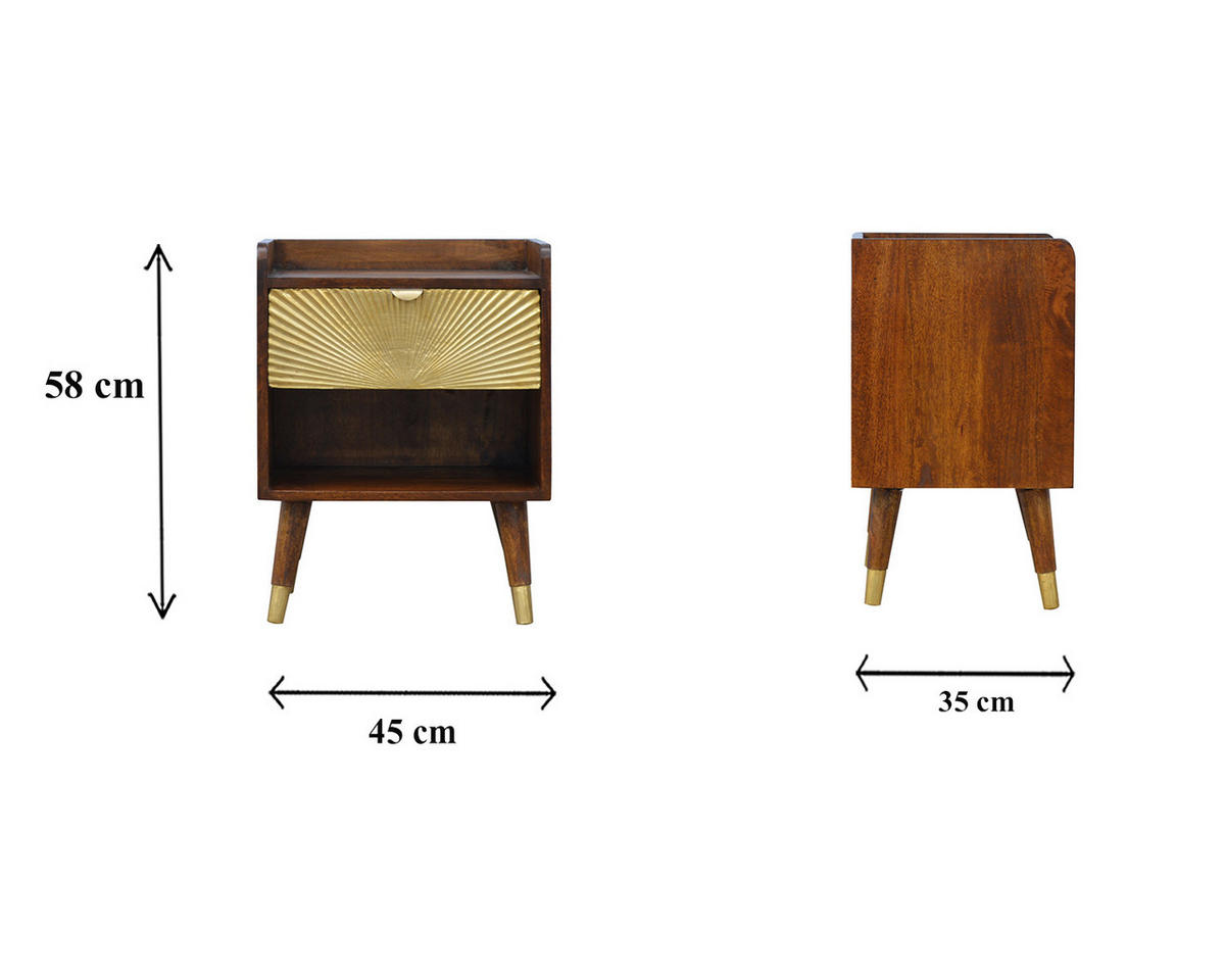 NACHTTISCH aus Massivholz - Messingfarben/Braun, Holz/Metall (45/58/35cm) - Artisan Furniture