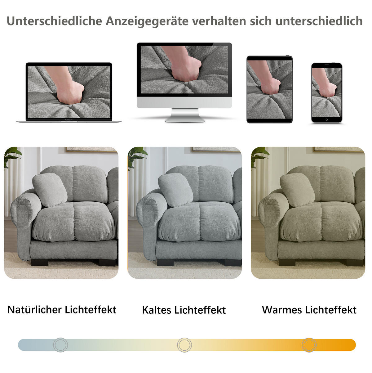 SOFA 330/149/90 cm in Hellgrau aus Chenille mit modularer Flexibilität - Hellgrau, Textil (149/90/330cm) - Flora Grace