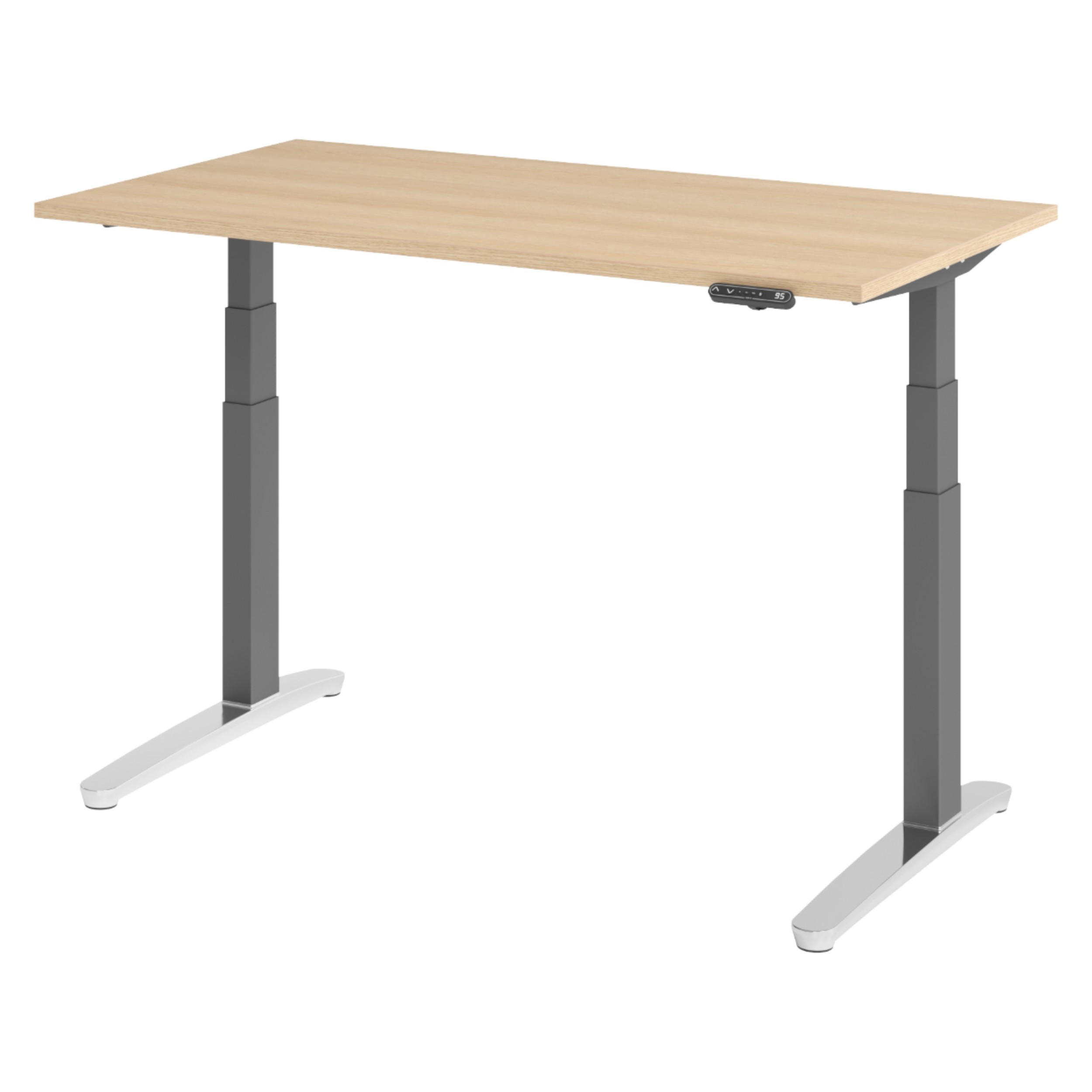 SCHREIBTISCH elektrisch XBHM 80/140/74 cm in Eichefarben/Graphitfarben/Alu poliert - Eichefarben/Silberfarben, Holzwerkstoff (80/140/74cm) - bümö