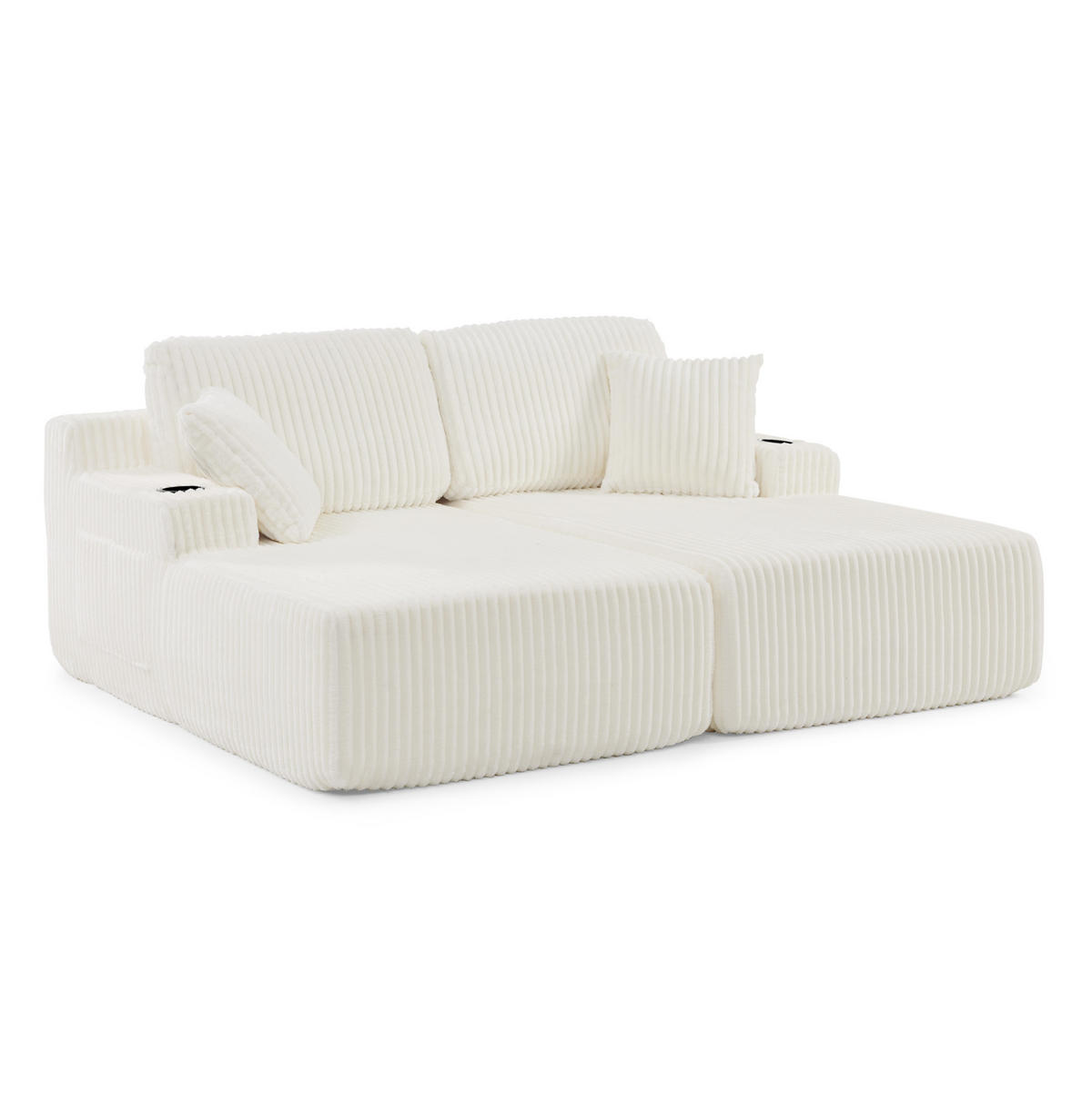 SCHLAFSOFA aus Kordstoff Beige mit Getränkehalter, Seitentasche und abnehmbaren Kissen - Beige, Kunststoff (186/78/154cm) - Modfu
