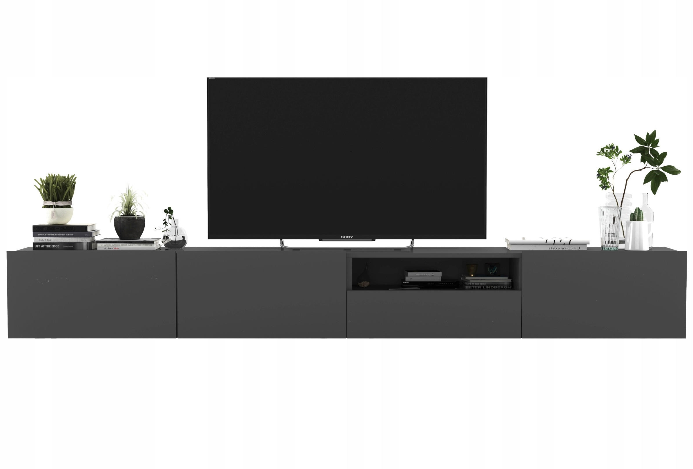 Meble Lindner SADA 2 TV stolků Enjoy Šedá mat 240 cm se zásuvkou