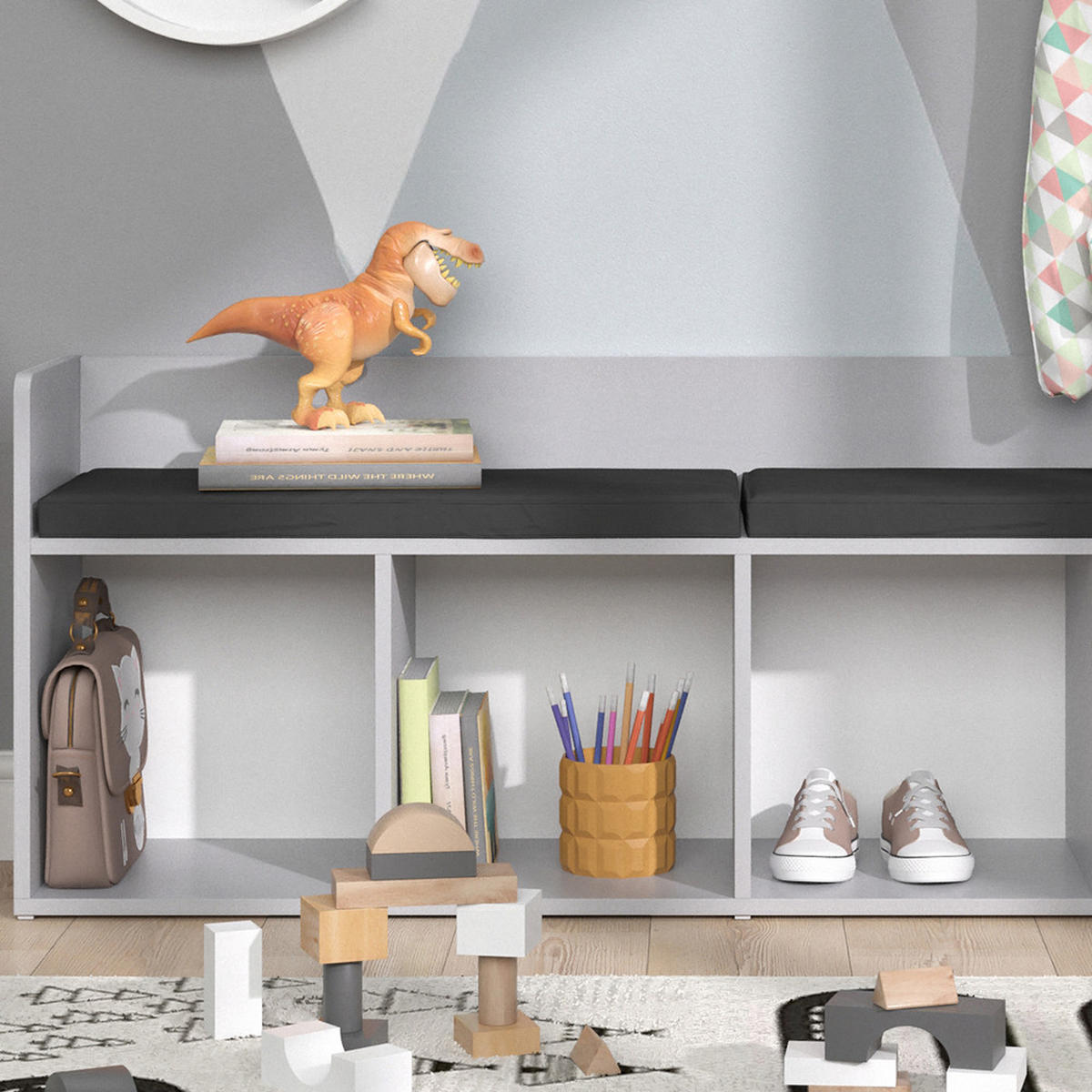 KINDERSITZBANK Luigi Weiß 107.2 x 88.6 cm 4 Fächer - Weiß, Holzwerkstoff (142.4/53.4/31.2cm) - Vicco