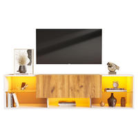 LOWBOARD 160/40/42 cm Weiß Holzoptik mit LED 16 Farben Schubladen Spanplatte Glasablage modern - Eichefarben/Creme, Glas/Holzwerkstoff (160/42/40cm) - EVRYAE