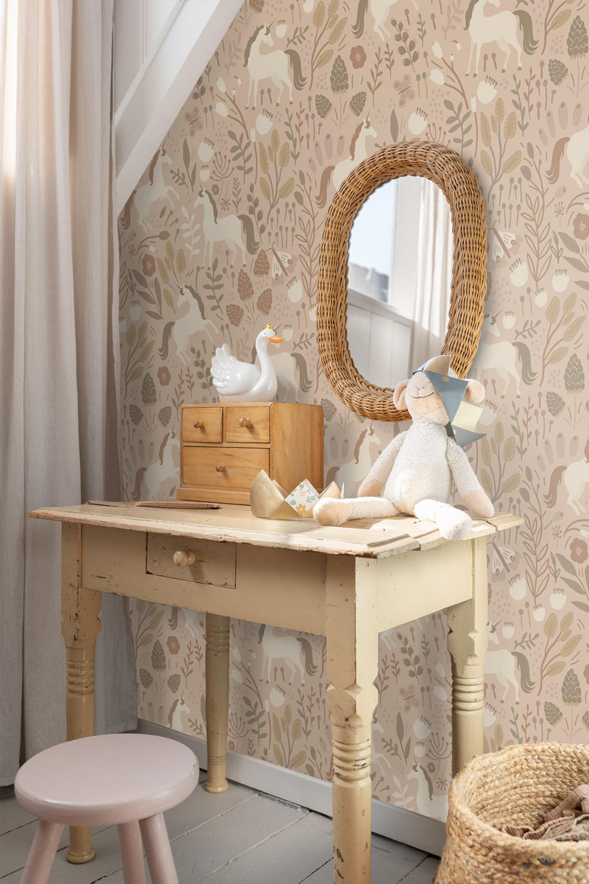 TAPETE Einhörner 53 cm x 10.05 m - Beige, Papier (53/0.1cm) - ESTAhome
