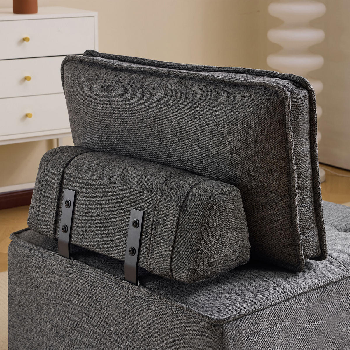 EINZELSAOFA, Leinenstoff, geeignet für Wohn- und Schlafzimmer, Grau - Dunkelgrau, Textil (81/80/81cm) - KOMHTOM