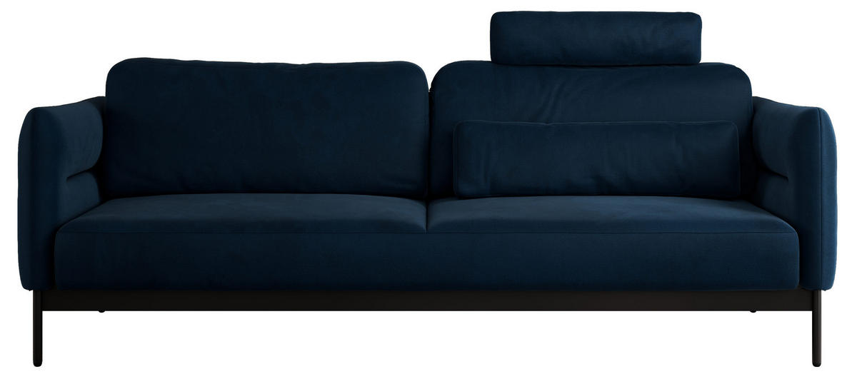 SOFA SALENTO Dunkelblau Velvet - Schwarz/Dunkelblau, Textil/Metall (221/82/101cm) - MKS