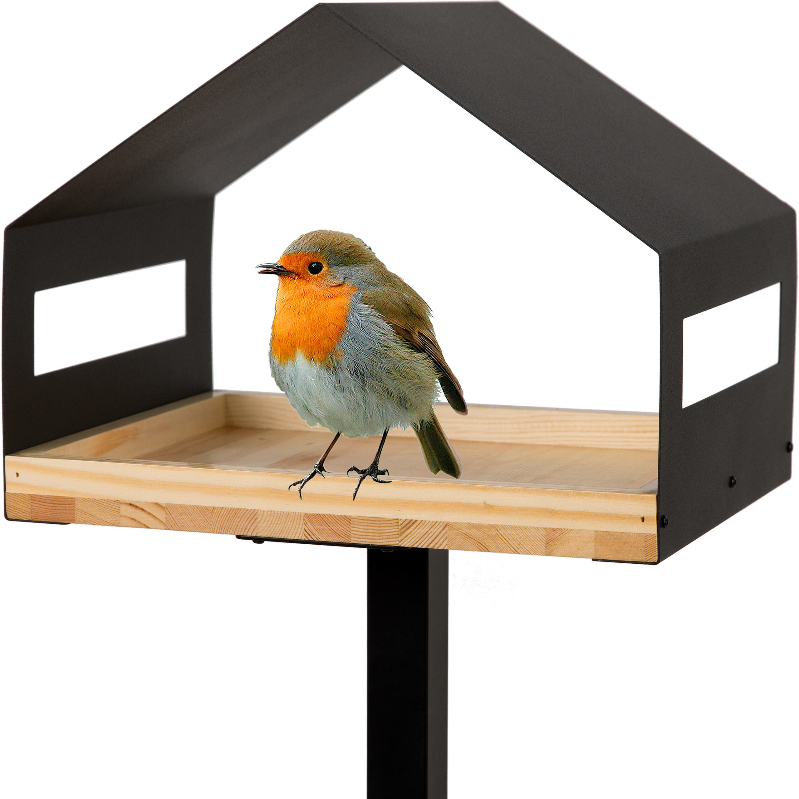 VOGELHAUS mit Ständer, aus Metall & Holz, wetterfest für Garten & Balkon - Schwarz, Metall (40/117/40cm) - WONDERMAKE