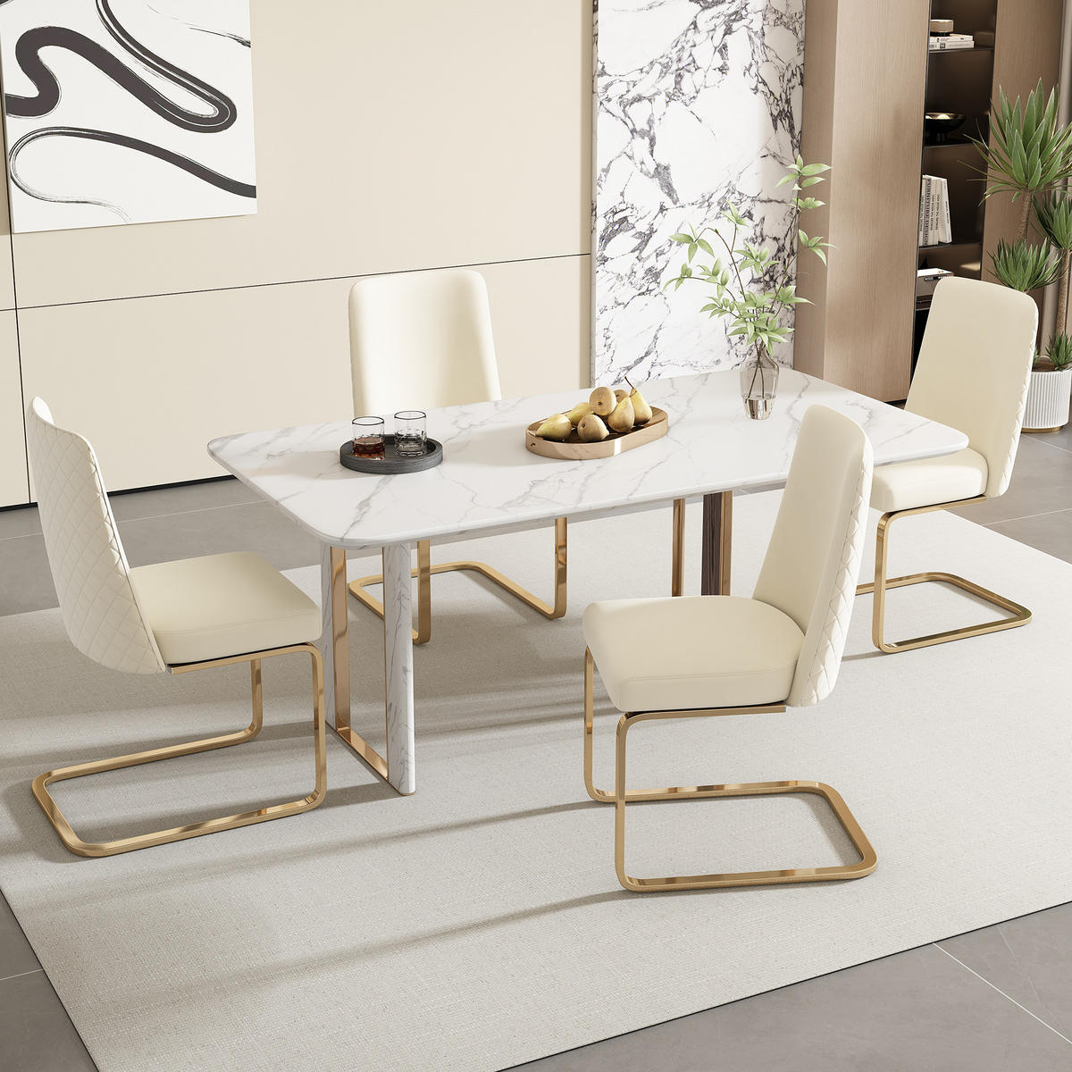 ESSZIMMERSTUHL 4er Set Samt Diamant Beige Gold Metallbeine - Beige, Textil (49.5/91/46cm) - FLIEKS