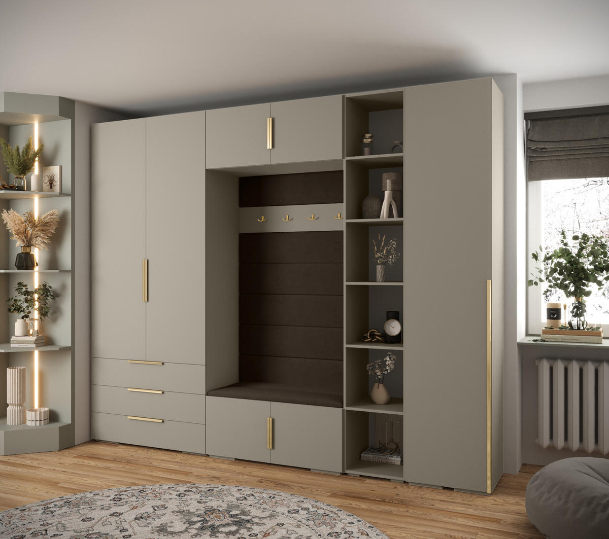 GARDEROBEN-SET 236,7/290/47 - Kaschmir/Goldfarben, Holz/Kunststoff (290/236.7/47cm) - Abiks Möbel