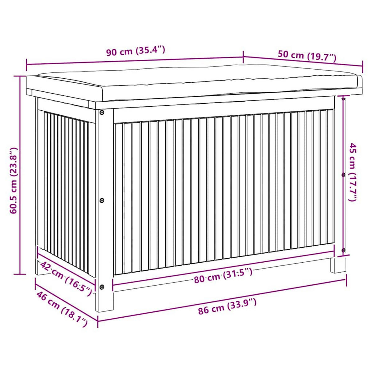 OUTDOOR-KISSENBOX 90/50/60,5 Cm Massivholz Akazie - Dunkelgrau, Holz (50/60.5/90cm) - vidaXL