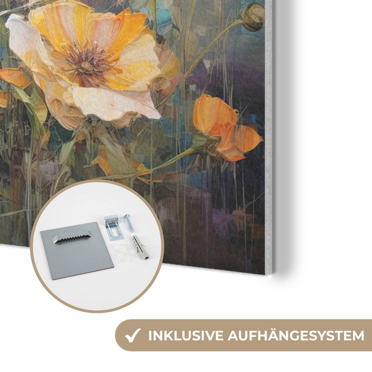 AKUSTIKPANEEL Blumen - Aquarell - Kunst - Botanisch - Natur 100x70 cm - Orange, Textil (100/0.9/70cm) - MuchoWow
