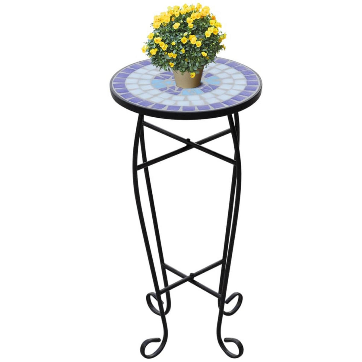 BEISTELLTISCH Mosaik Blau Und Weiß - Blau/Schwarz, Keramik/Metall (30/30/60cm) - vidaXL