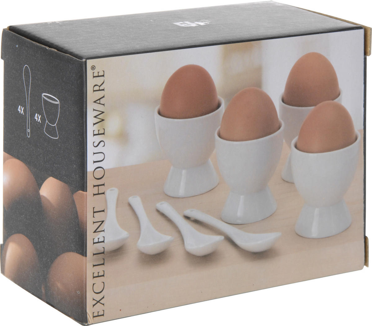 EIERBECHER-SET mit Löffeln Weiß 5,2/5,2/6 cm - Weiß, Keramik (5.2/6/5.2cm) - Excellent Houseware