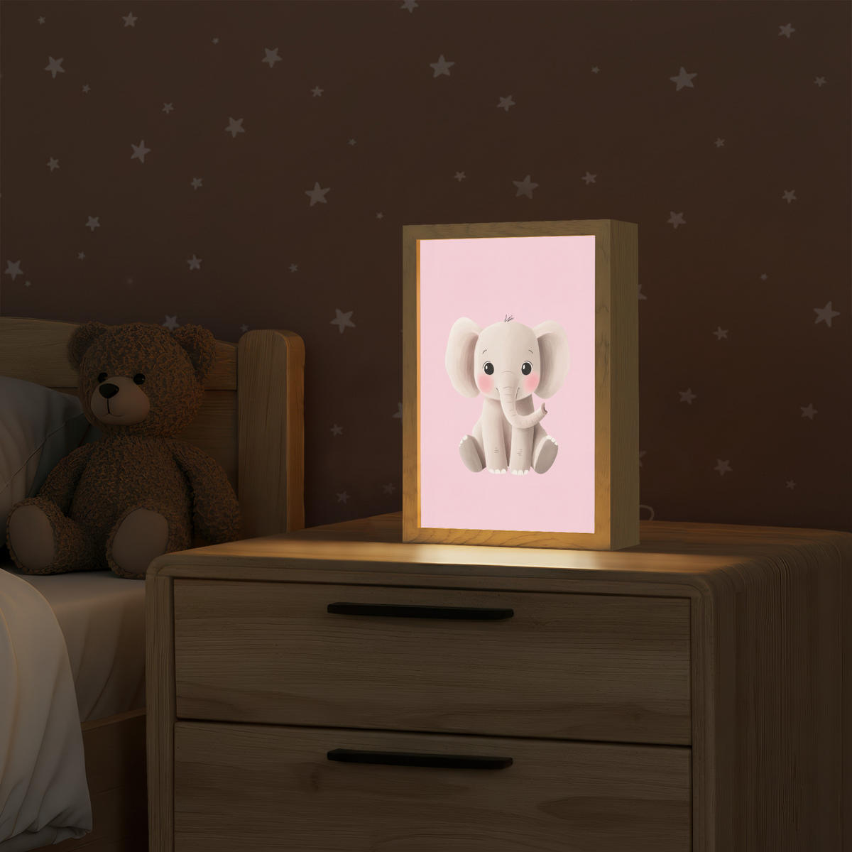 NÁSTĚNNÁ LAMPA Slon - Dítě - Růžová - Kreslený film 20x30 cm - světle růžová, kompozitní dřevo (20/30/8cm) - OnlyWow