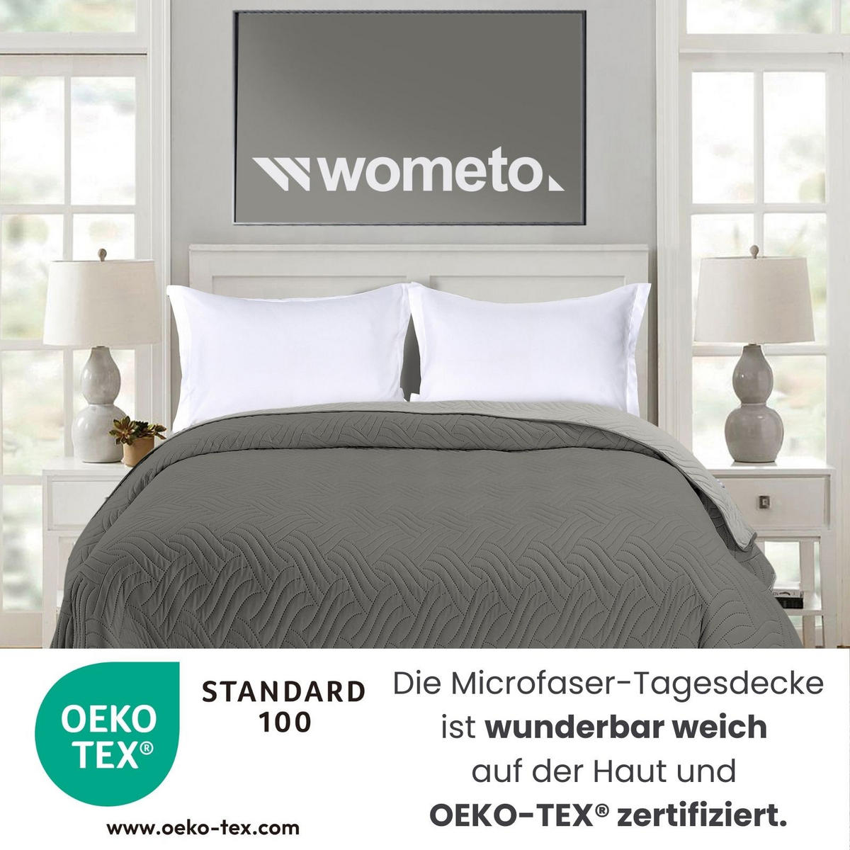 TAGESDECKE Wende-Design grau 220/240 cm Duo-Color - Grau, Textil (220/240cm) - wometo