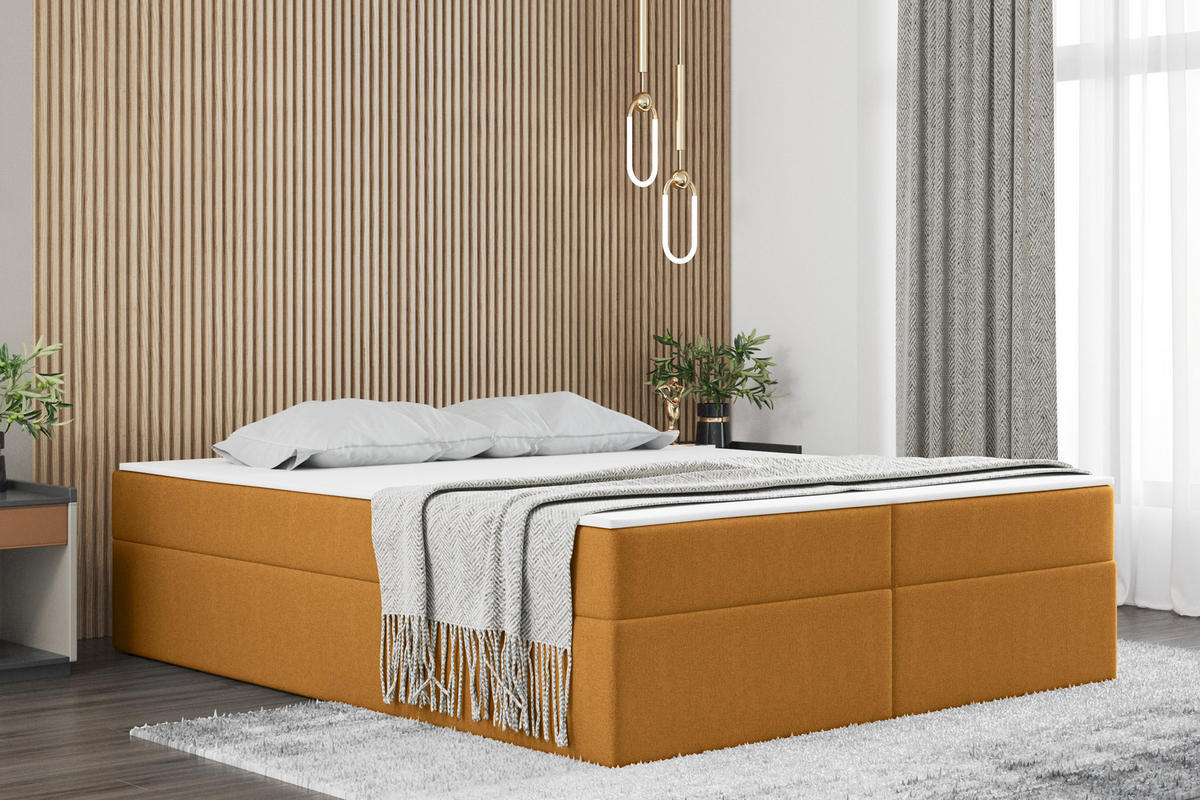 BOXBETT Mit Bettkasten Und Matratze Topper Ruben Senffarbe 160x200 cm H2-Pocket - Orange, Holz/Textil (160/200cm) - Kaiser Möbel
