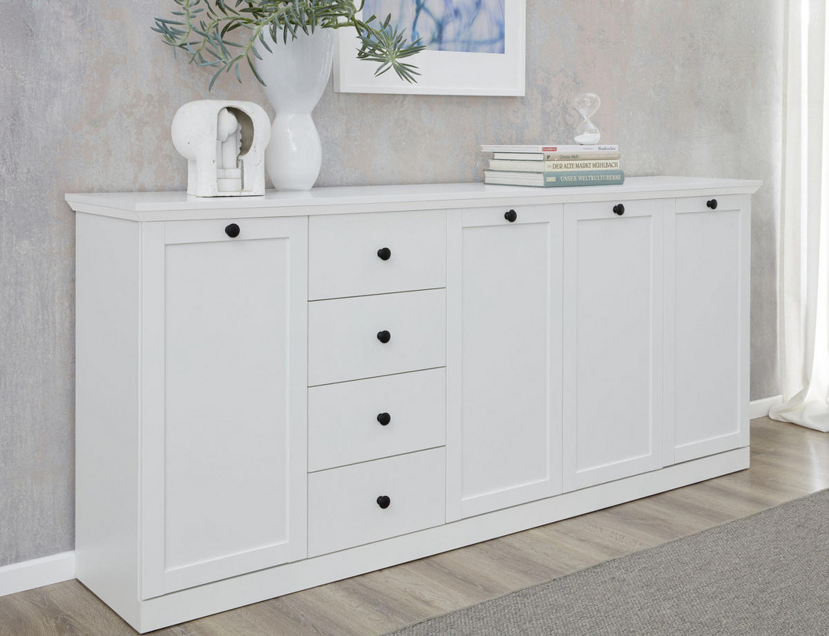 SIDEBOARD weiß, 195 x 88 cm Kommode im Landhausstil - Silberfarben/Weiß, Holzwerkstoff/Metall (195/88/41cm) - Top.Furn