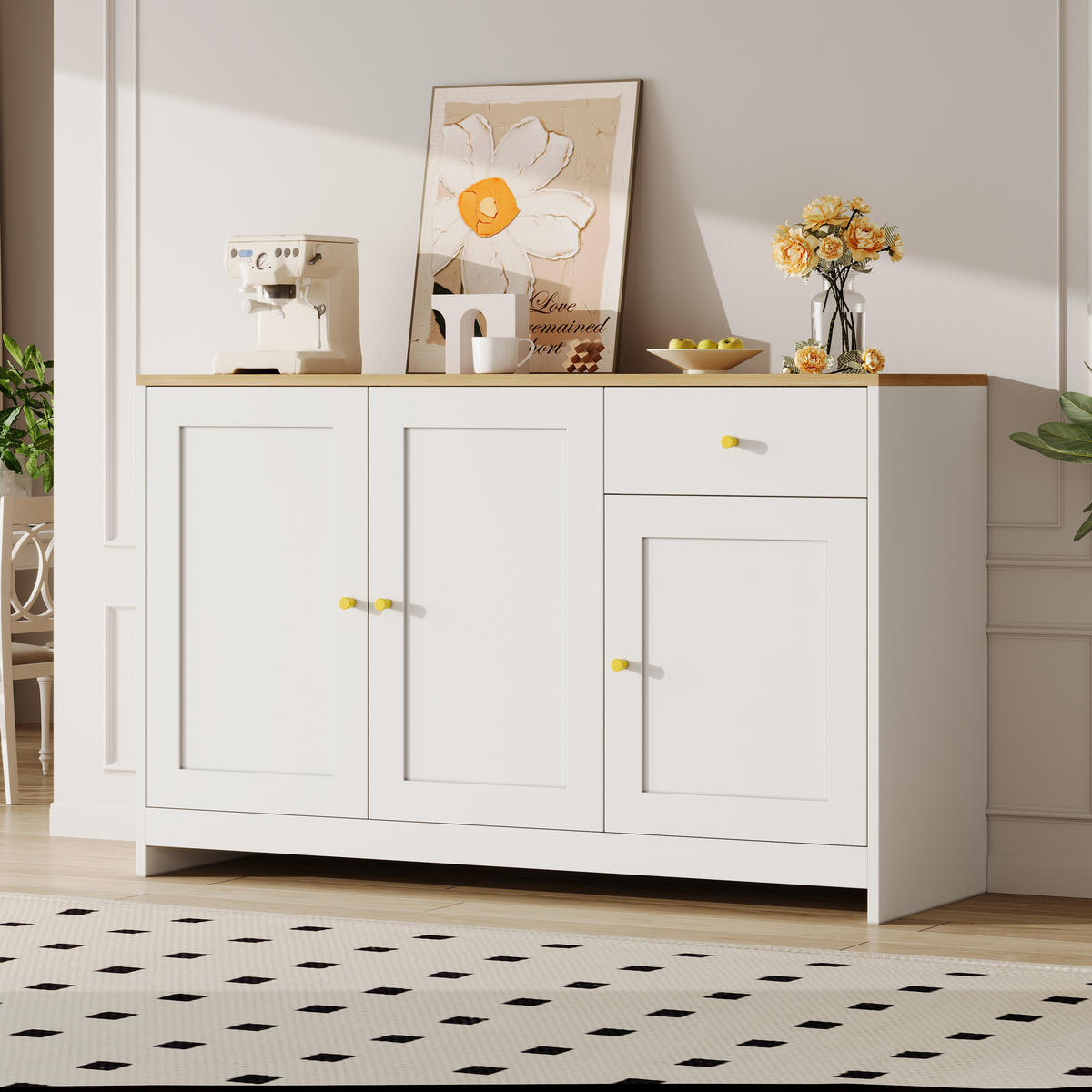SIDEBOARD 120x40x75 cm mit 3 Türen und Schublade, Natur/Weiß - Weiß, Holz (120/75/40cm)