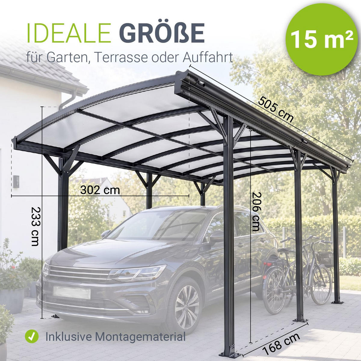 CARPORT mit Bogendach 5x3 m dunkelgrau - Dunkelgrau, Metall (302/233/505cm) - Juskys