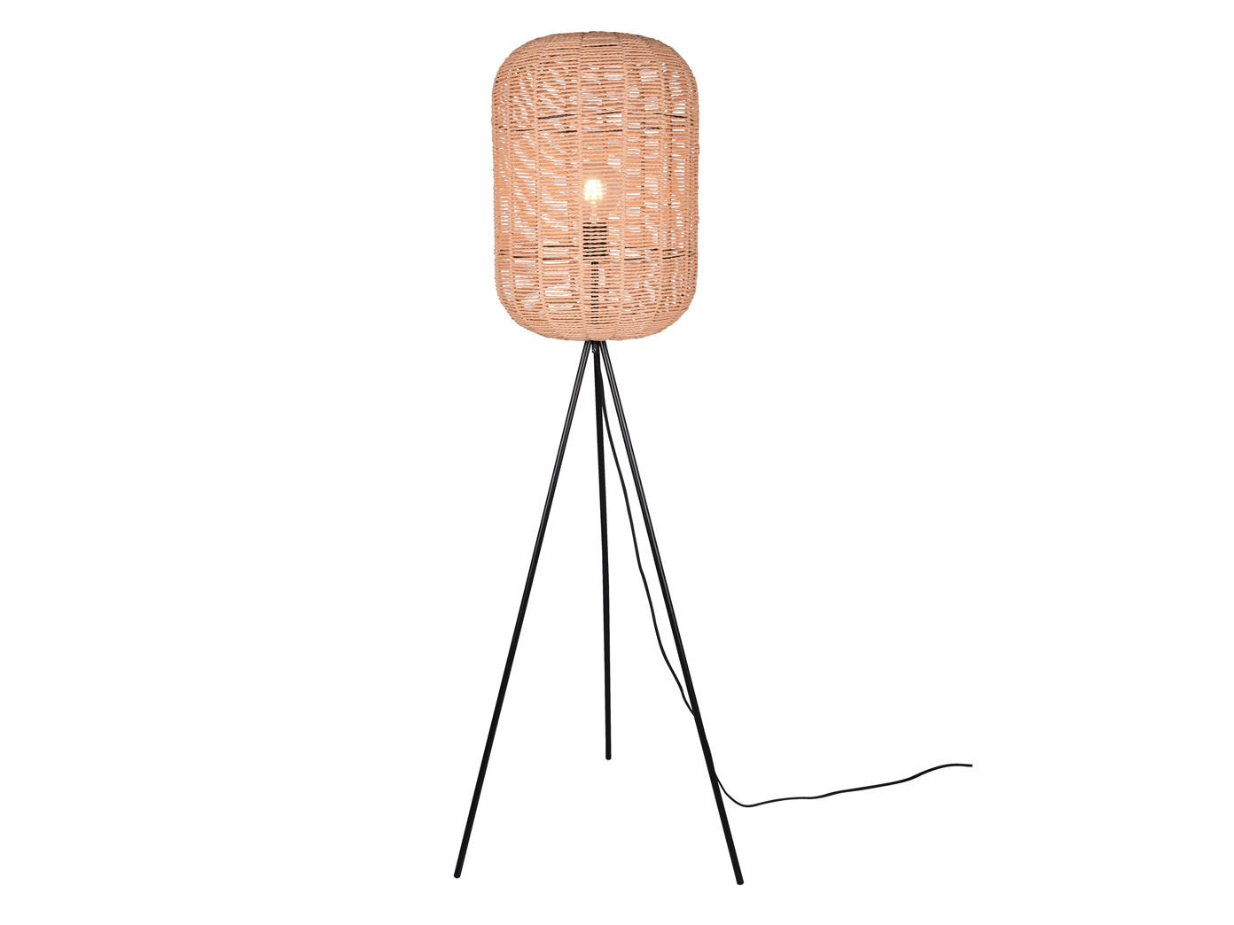 LED-STEHLEUCHTE Tripod Höhe 150cm, Lampenschirm Korbgeflecht - Schwarz/Naturfarben, Naturmaterialien/Metall (35/35/150cm) - meineWunschleuchte