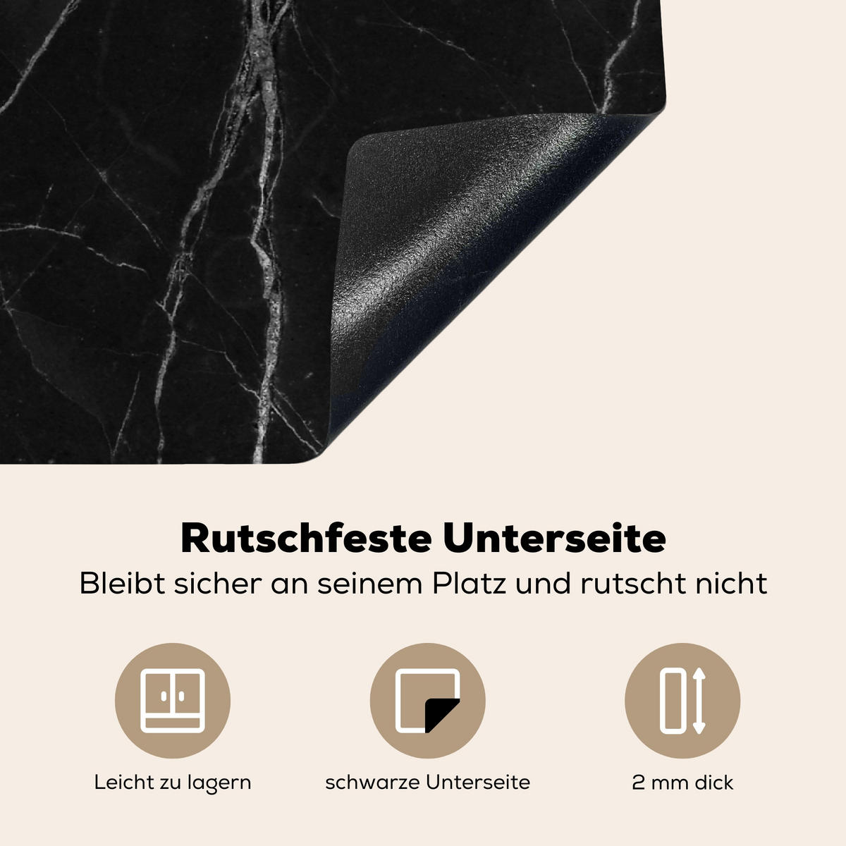 HERDABDECKPLATTE Schwarz - Marmor 80x52 cm - Schwarz, Kunststoff (80.2/0.2/52.2cm) - MuchoWow