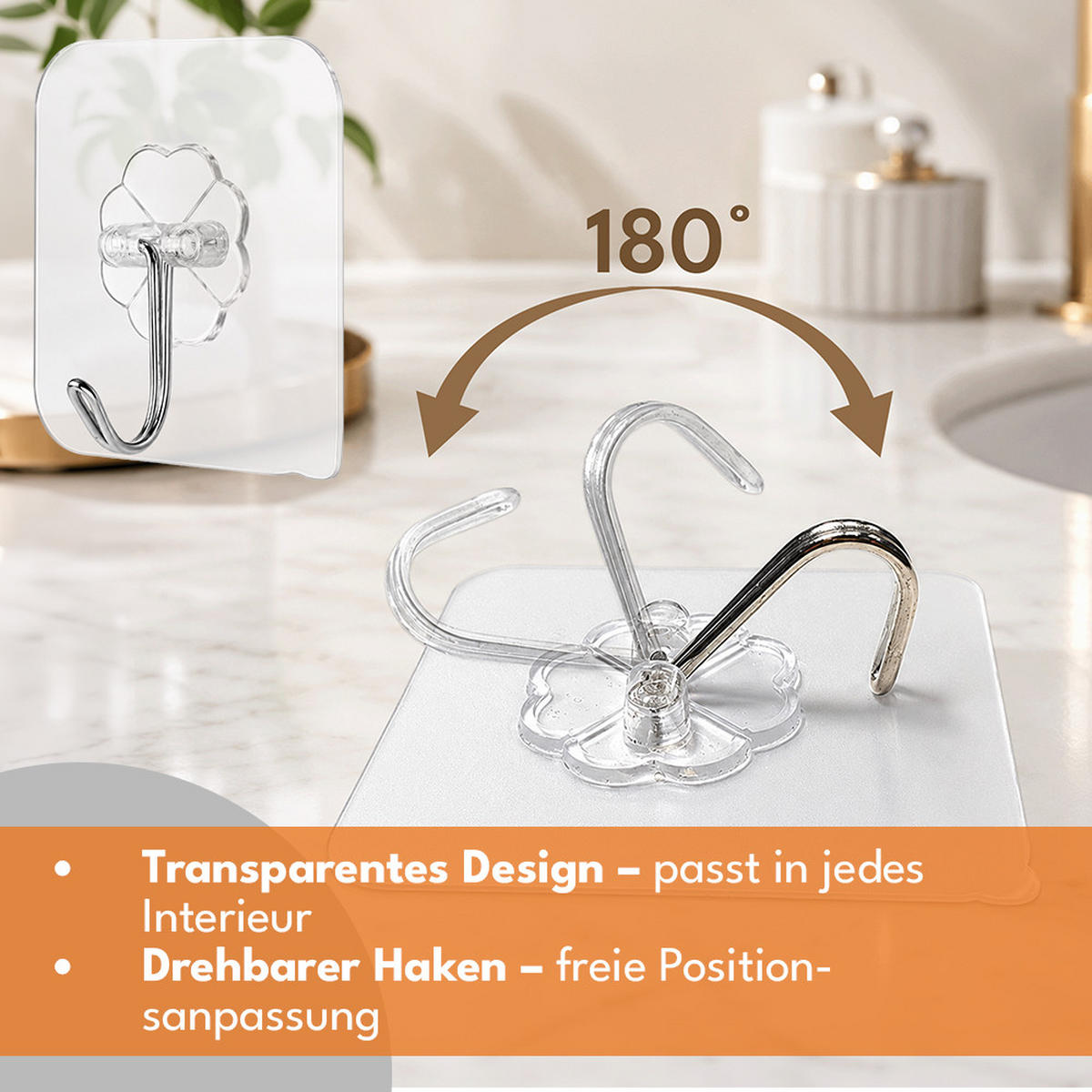 KLEBEHAKEN Extra Stark 30 Stück - Transparent, Kunststoff (5.5/5.5/0.5cm) - KRUMAD