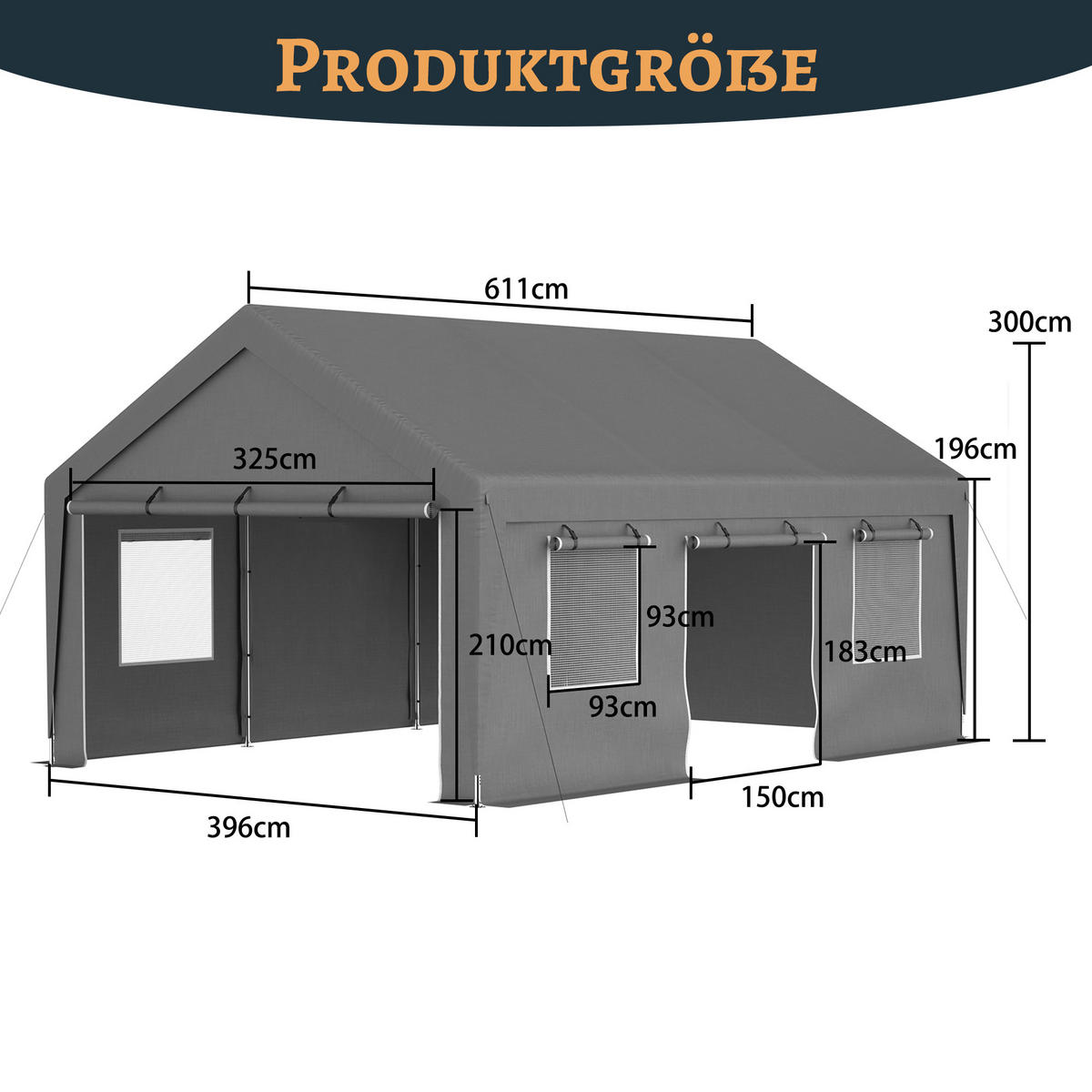 ZELTGARAGE Allwetter-Garage Grau 6 x 4 x 3 m - Grau, Metall (396/300/611cm) - ComfortXL