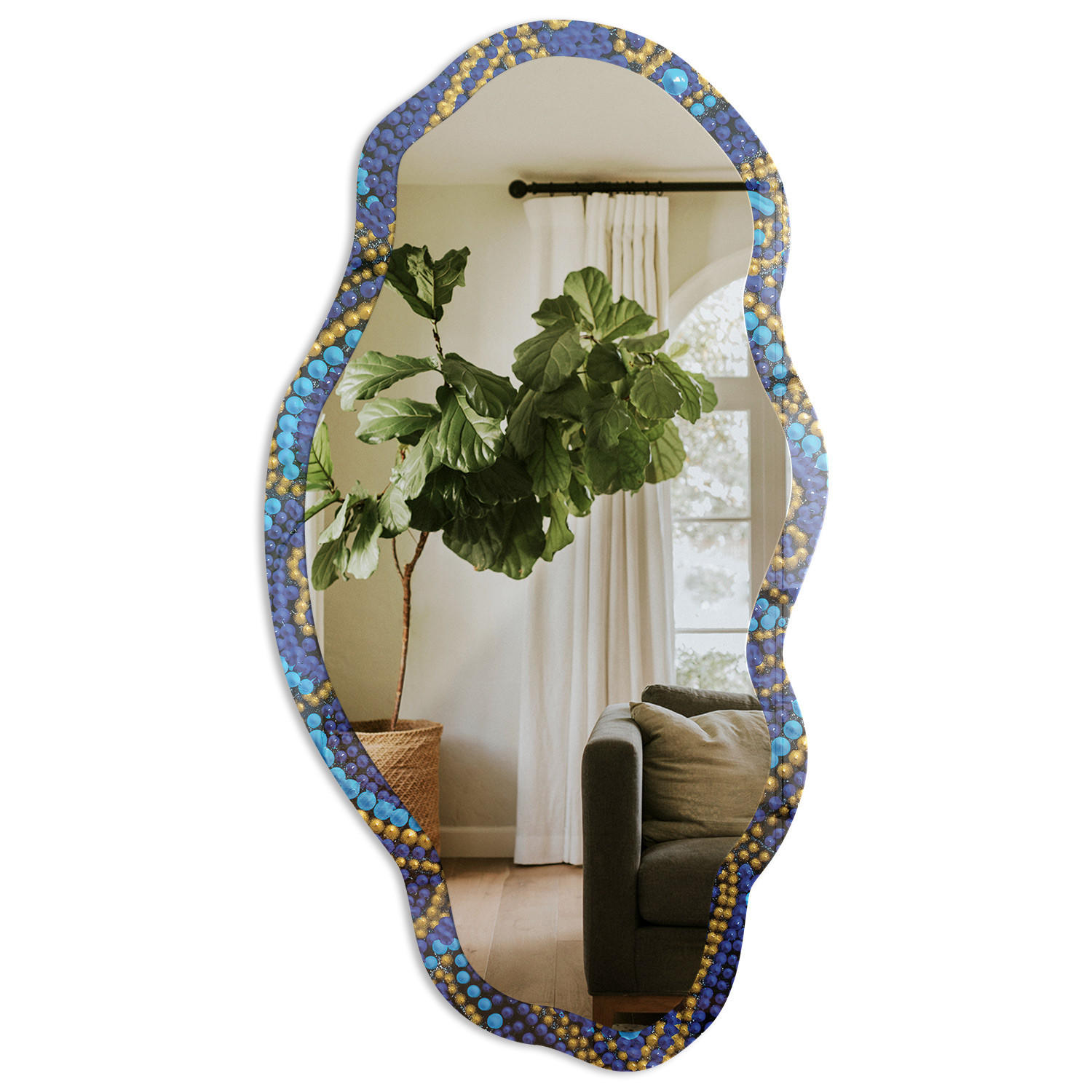 SPIEGEL 90x45 cm asymmetrisch mit Druck - Blumenmandala - Transparent, Glas (45/90/0.4cm) - TULUP