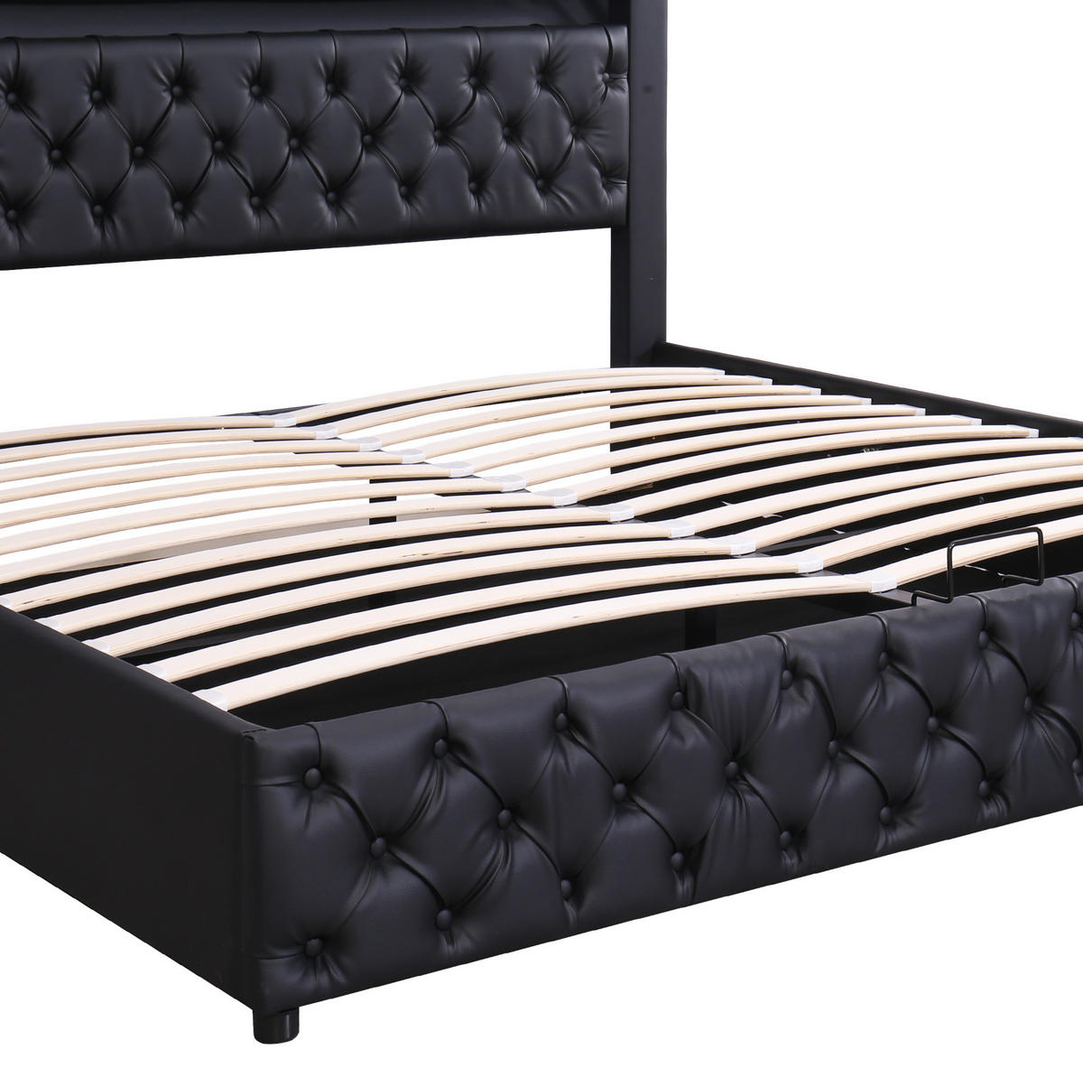 POLSTERBETT 180/200 cm schwarz aus PU mit Bettkasten und LED-Beleuchtung - Schwarz, Kunststoff (180/200cm) - OKMYHOME