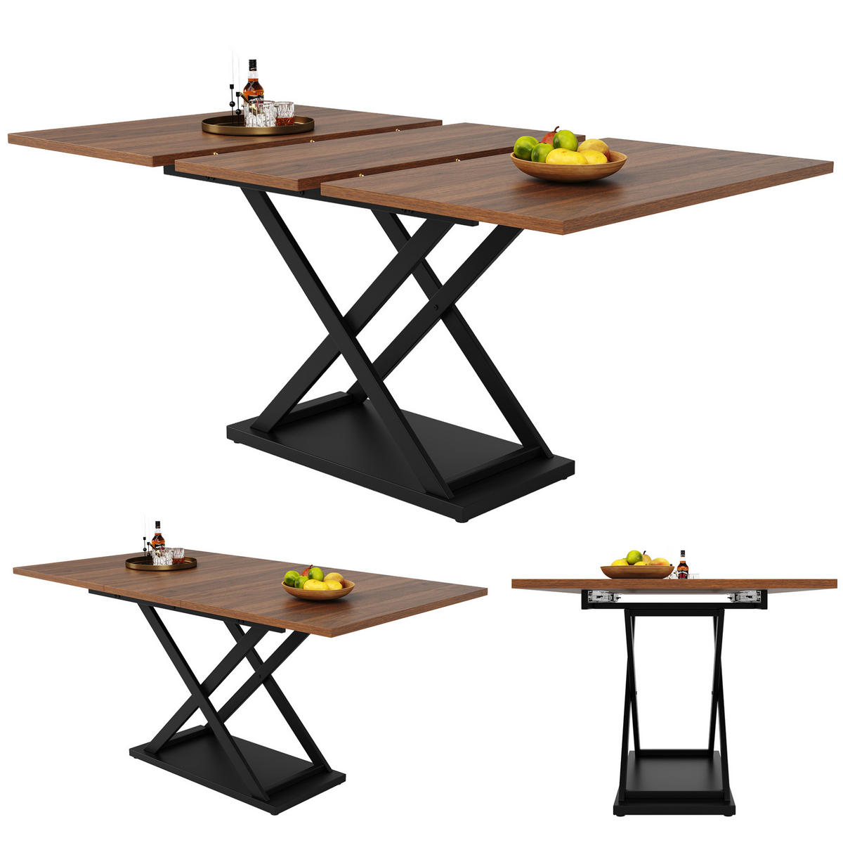 ESSTISCH Teleskoptisch 120/80cm mit Kreuzbeinen in Walnussfarbe - Walnussfarben, Holzwerkstoff (160/80/75cm) - OKWISH
