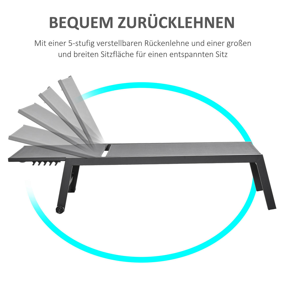 SONNENLIEGE, Gartenliege, 5-stufige Rückenlehne, Aluminium, Grau, 202 x 65 x 43 cm - Grau, Metall (169/102/65cm)