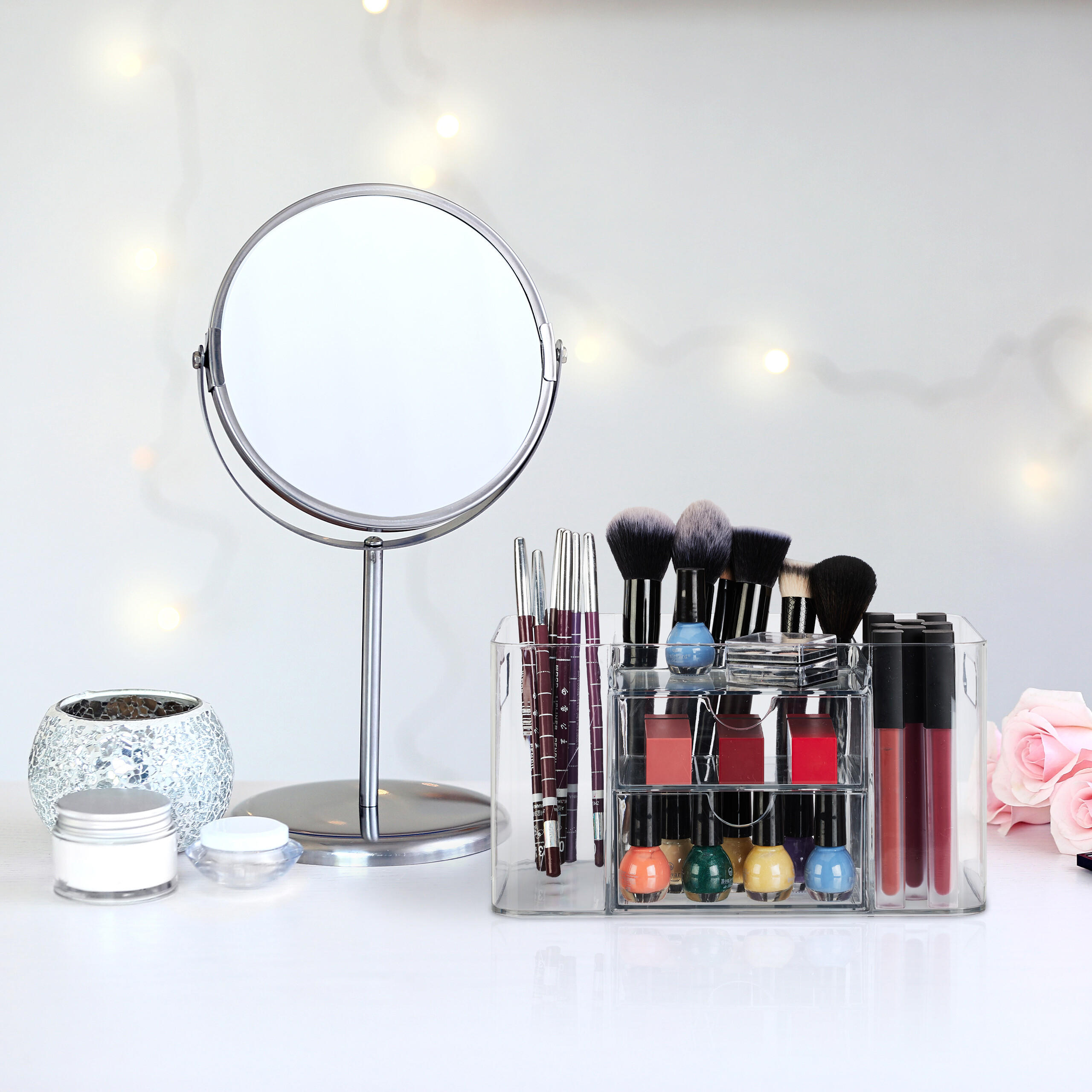 Relaxdays Make-up Organizer, 8 Fächer, Transparent – Maße 5x25,5x9 Cm, Für Kosmetik, Büro & Schmuck